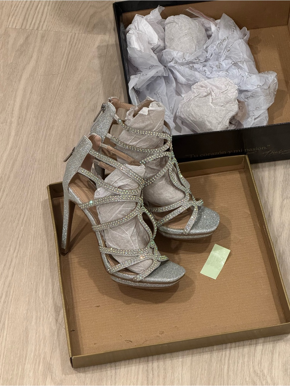 Thalia Sodi Silver Rhinestone Strappy High Heel Sandals